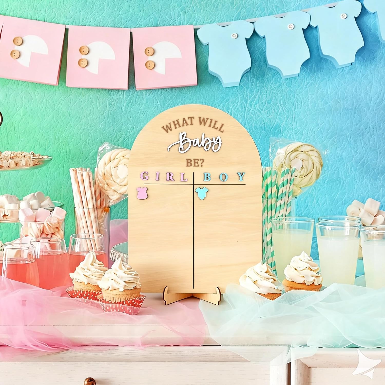 Wooden Gender Reveal Voting Board With Stand He Or She Game Guessing Sign Voting Stickers For Gender Reveal Party Supplies Decoration Baby Shower Game