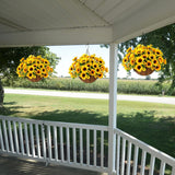 Artificial Sunflowers Fake Hanging Flowers Plants Baskets For Outdoor Fall Decoration, Faux Silk Flowers Look Real Uv Resistant For Porch Patio Garden Spring Home Decor