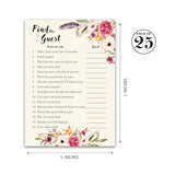Boho Find The Guest Baby Shower Game — Pack Of 25 — Girl Bohemian Icebreaker Baby Shower Party Game, Guess Who Came To The Party Games, Pink Floral Shower Quiz G400-Ftg