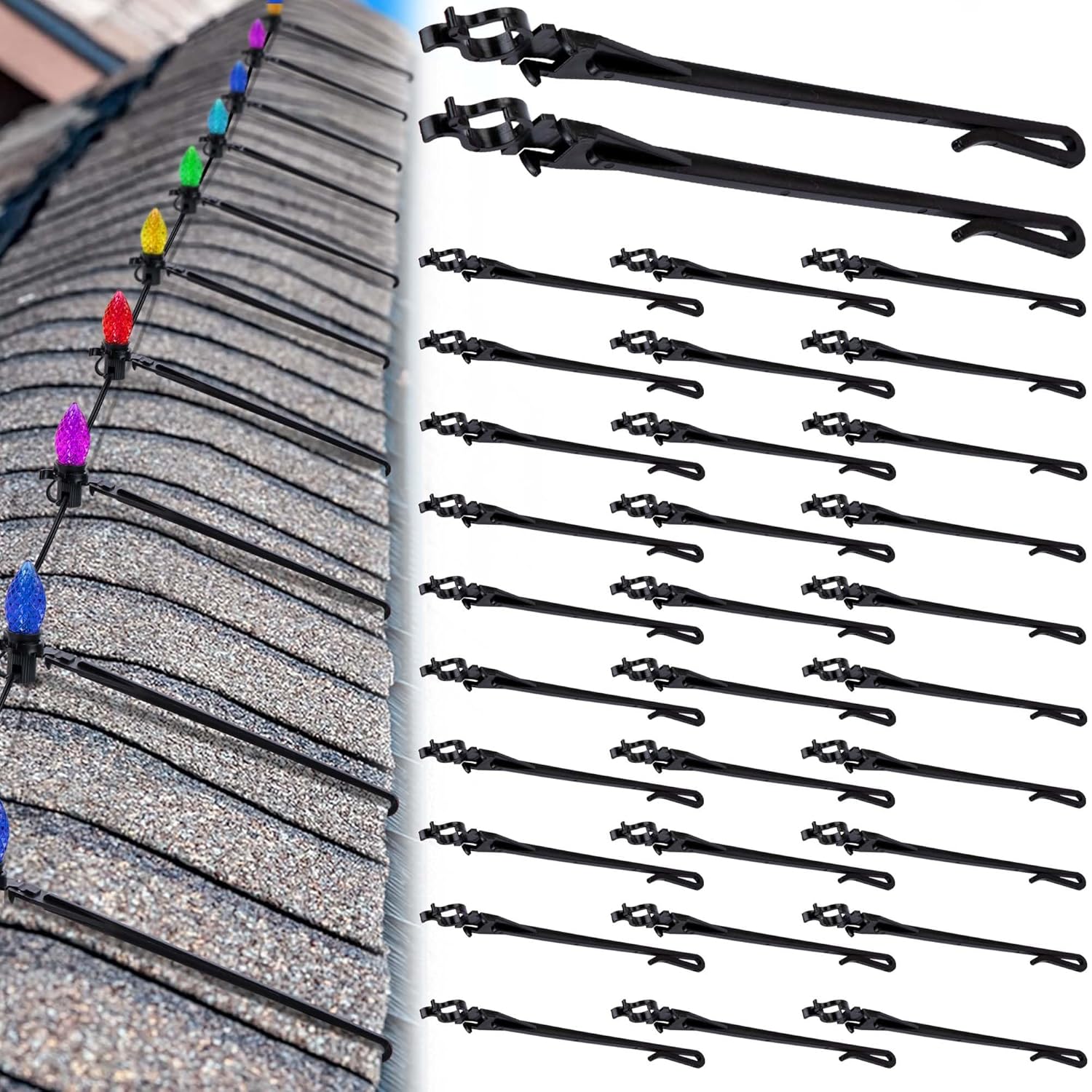 100 Pcs Adjustable Roof Ridge Light Clips, Christmas Light Ridge Hooks For C7 C9 Mini Lights, Universal Christmas Light Roof Clips For Outdoor Ridgeline Hanging String Light