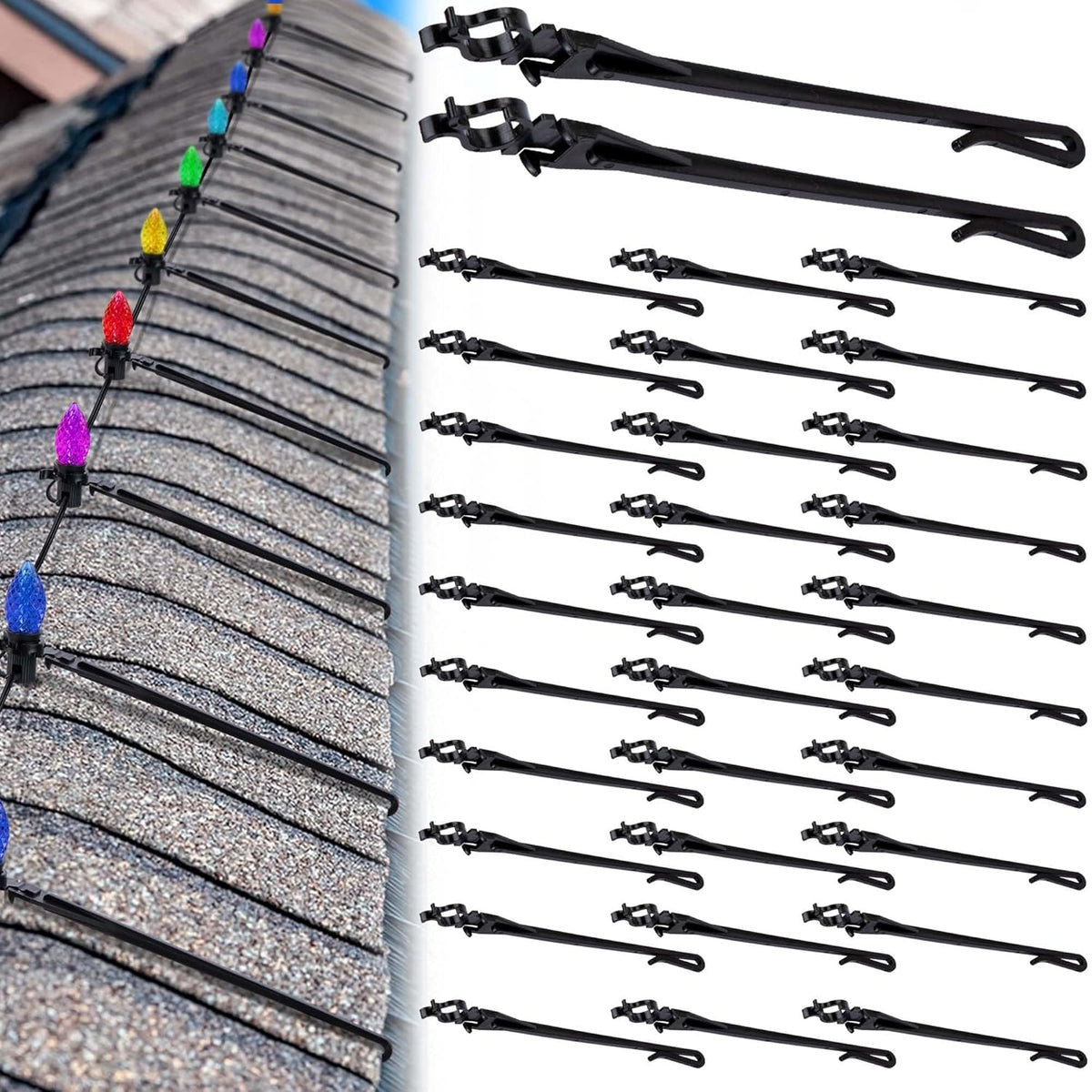 100 Pcs Adjustable Roof Ridge Light Clips, Christmas Light Ridge Hooks For C7 C9 Mini Lights, Universal Christmas Light Roof Clips For Outdoor Ridgeline Hanging String Light
