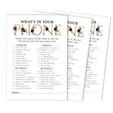 Bridal Shower Game Wedding Shower Bachelorette Party Bulk Activity Game Cards 50-Pack Floral Whats On Your Phone