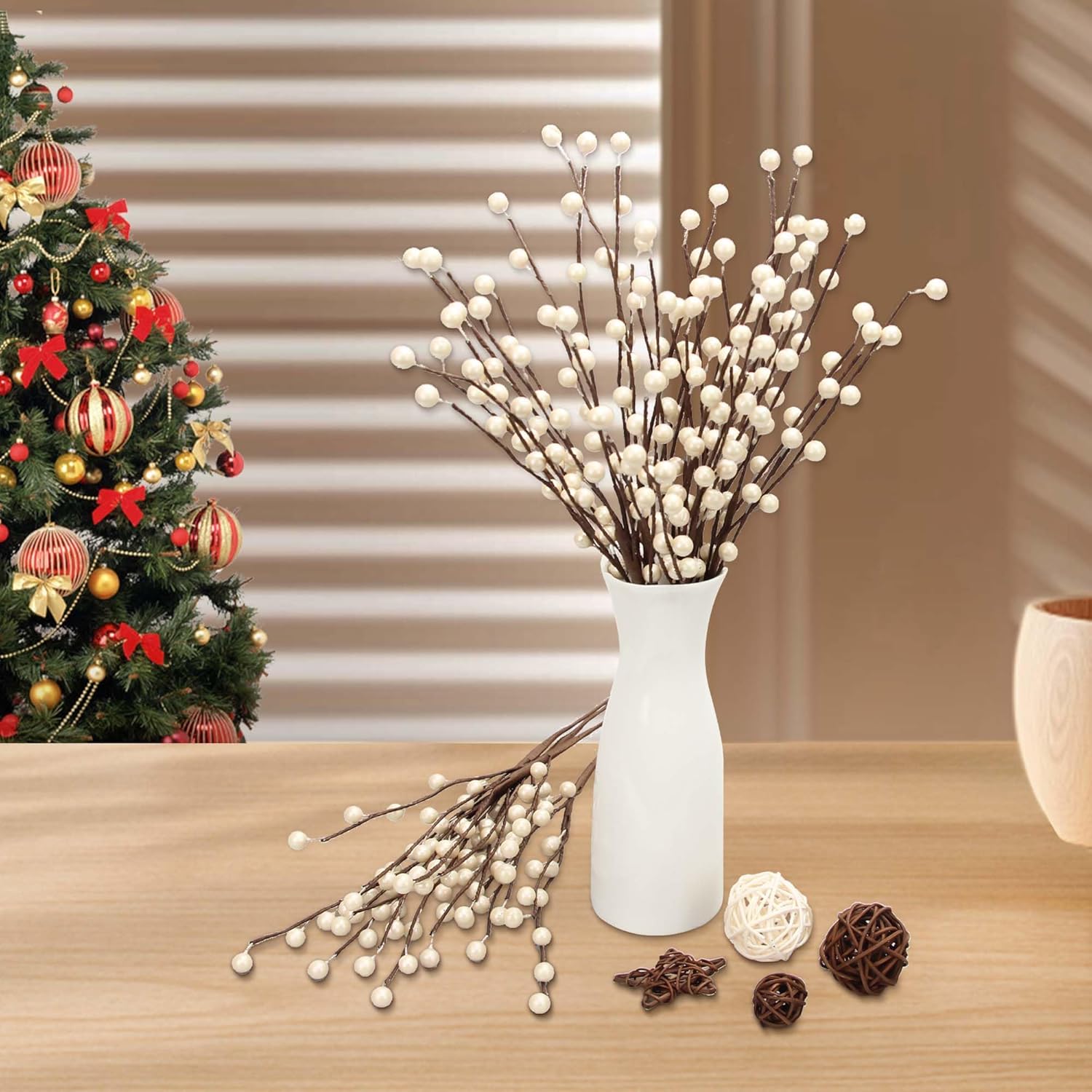 Nbgv Winter Decorations 12Pcs Artificial Berry Stems White Berry Picks For Christmas Holiday Flower Arrangements Home Centerpieces Diy Ornaments