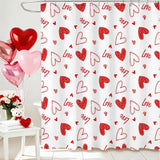 Valentines Shower Curtain Red Heart Shower Curtain For Valentines Day Bath Decorations Sweet Love Bath Curtain With 12 Hooks, 72 X 72 Inch Waterproof Fabric Bath Curtain