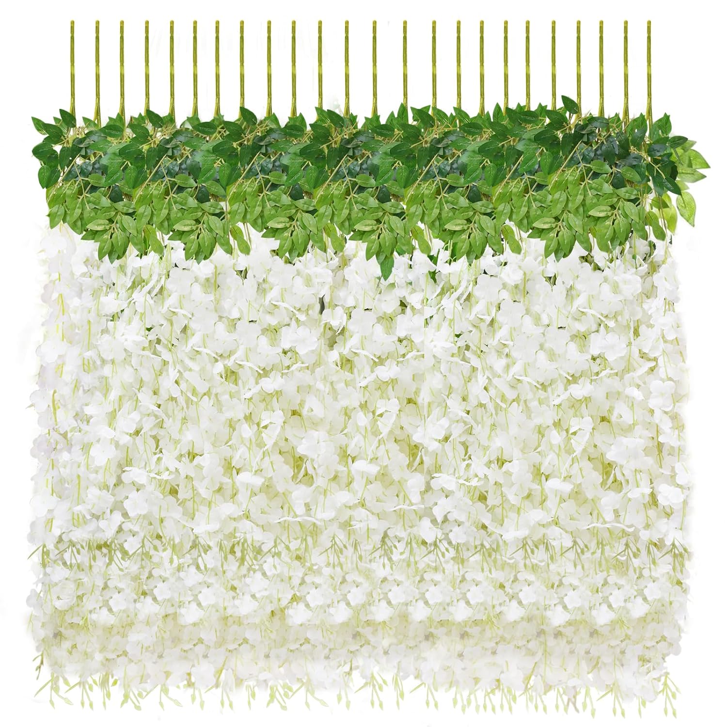 12 Pcs Wisteria Hanging Flowers, 3.6Ft Fake Wisteria Vines Artificial Wisteria Garland Silk Flower String For Wedding Arch Garden Party Home Ceiling Wall Backdrop Tent Decoration (White)