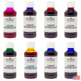 milo Liquid Watercolor Paint Set of 8 Colors | 4 oz Bottles | Washable, Safe and Non-Toxic | Made in USA | Arts & Crafts Paints for School Supplies and Painting Set | Easy to Pour Fluid Bottles