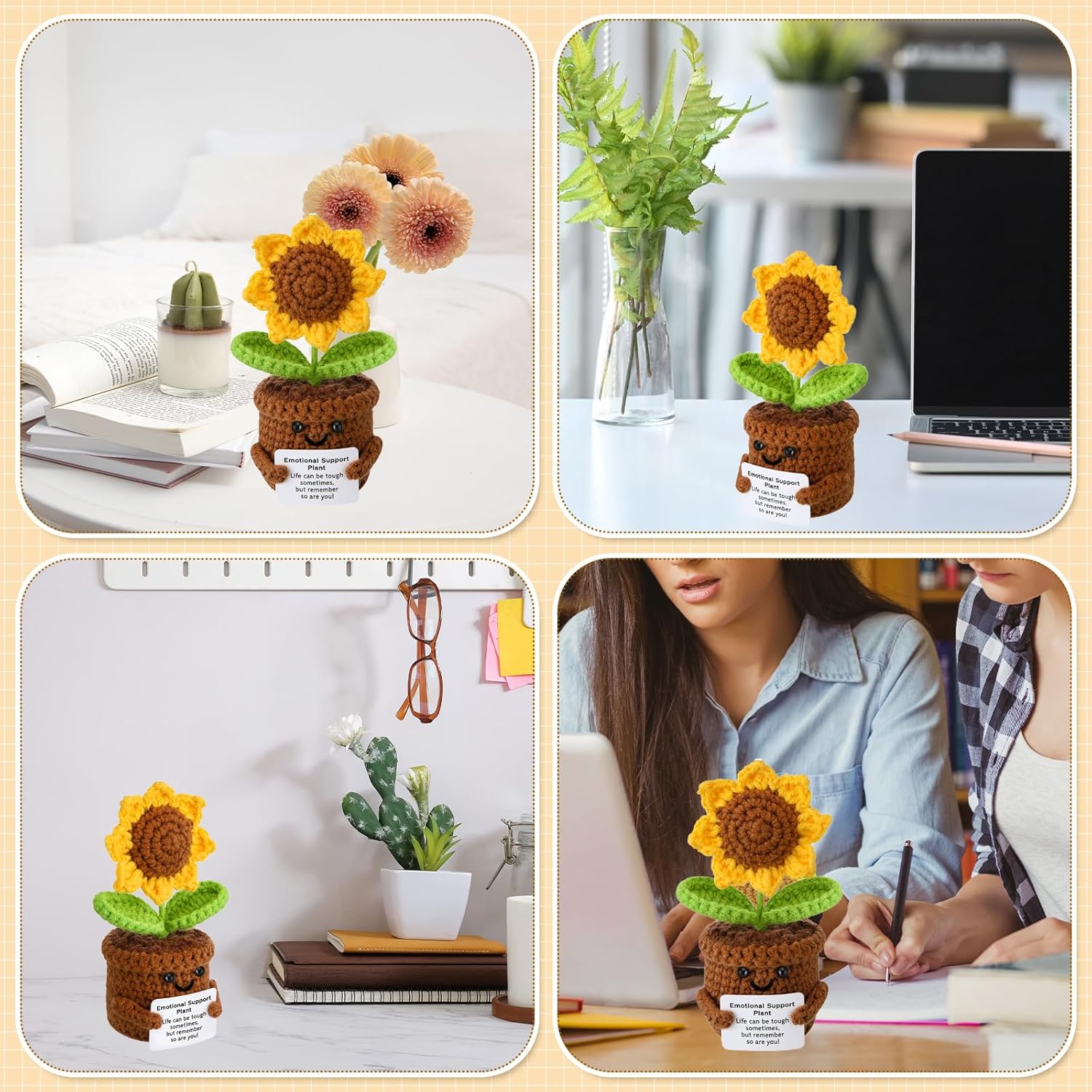 Sunflower Valentines Day Gifts For Her Him Crochet Sunflower Get Well Gifts For Women Emotional Support Plush Plant For Desk Decor