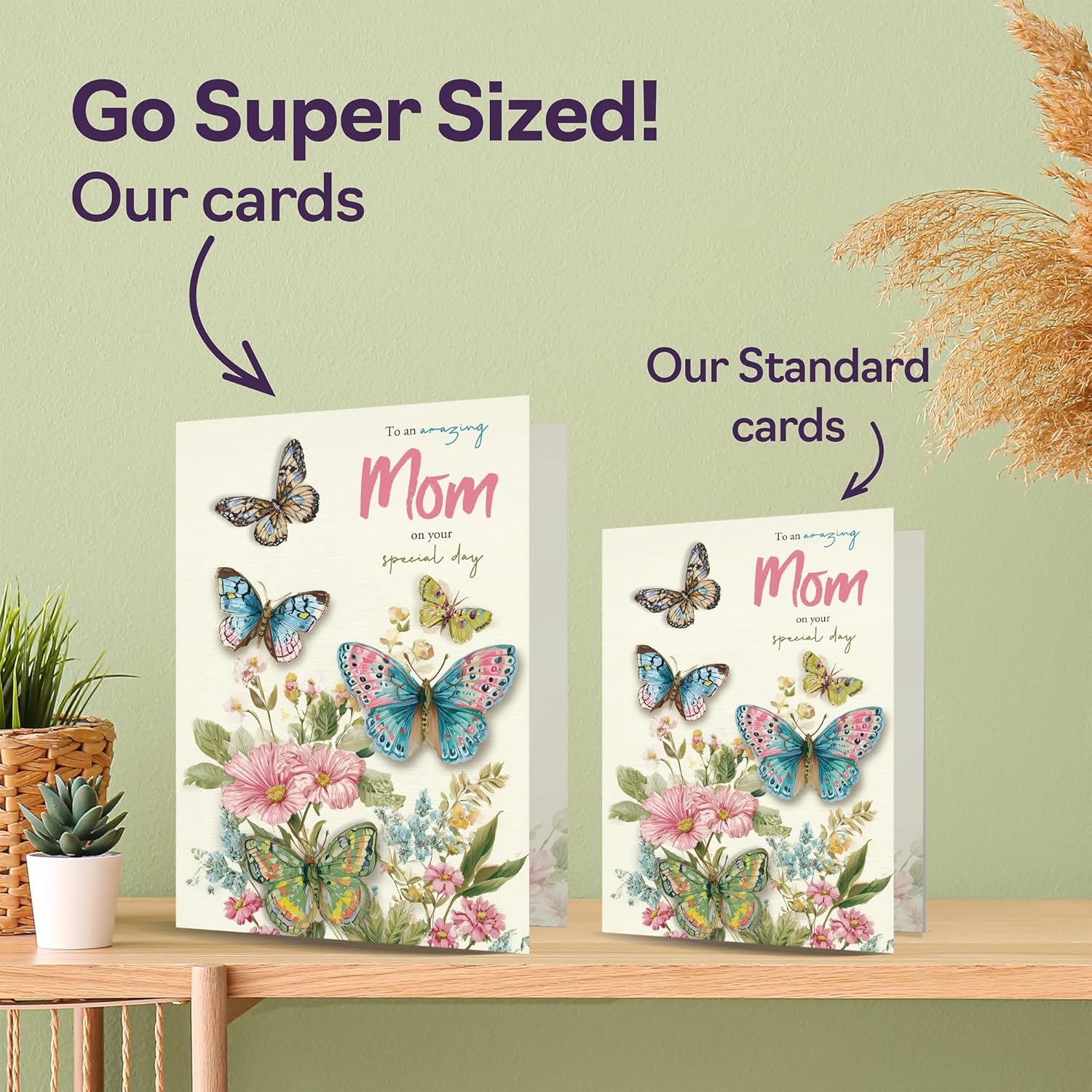Mom Birthday Card - Beautiful Butterflies - Happy Birthday Card For Mom From Son Daughter, 5X7 Inch Elegant Pastel Butterfly Bday Greeting Cards