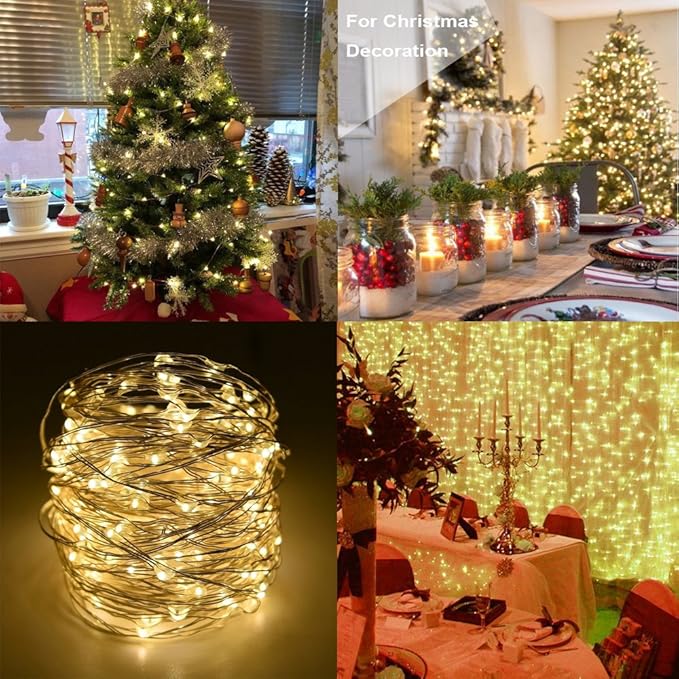 2 Pack Battery Operated Fairy Lights 16.4FT 50 LED Warm White String Lights with Remote Timer 8 Modes