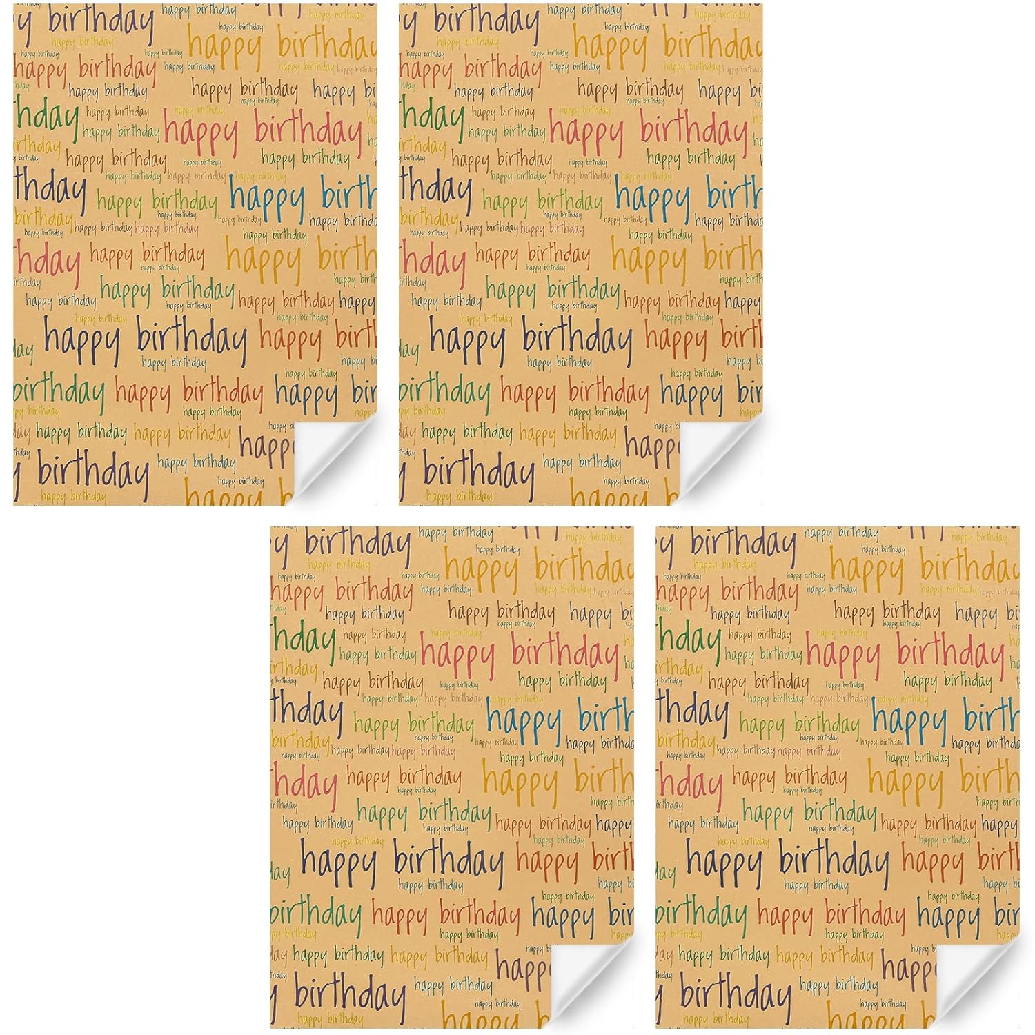 Happy Birthday Wrapping Paper For Men Women Boys Girls Kids, 20 X 28 Inches Per Sheet (4 Sheets: 15 Sq. Ft. Ttl.) Brown Recycled Kraft Folded Gift Wrap Paper For Baby Shower Daddy All Birthday Occasions
