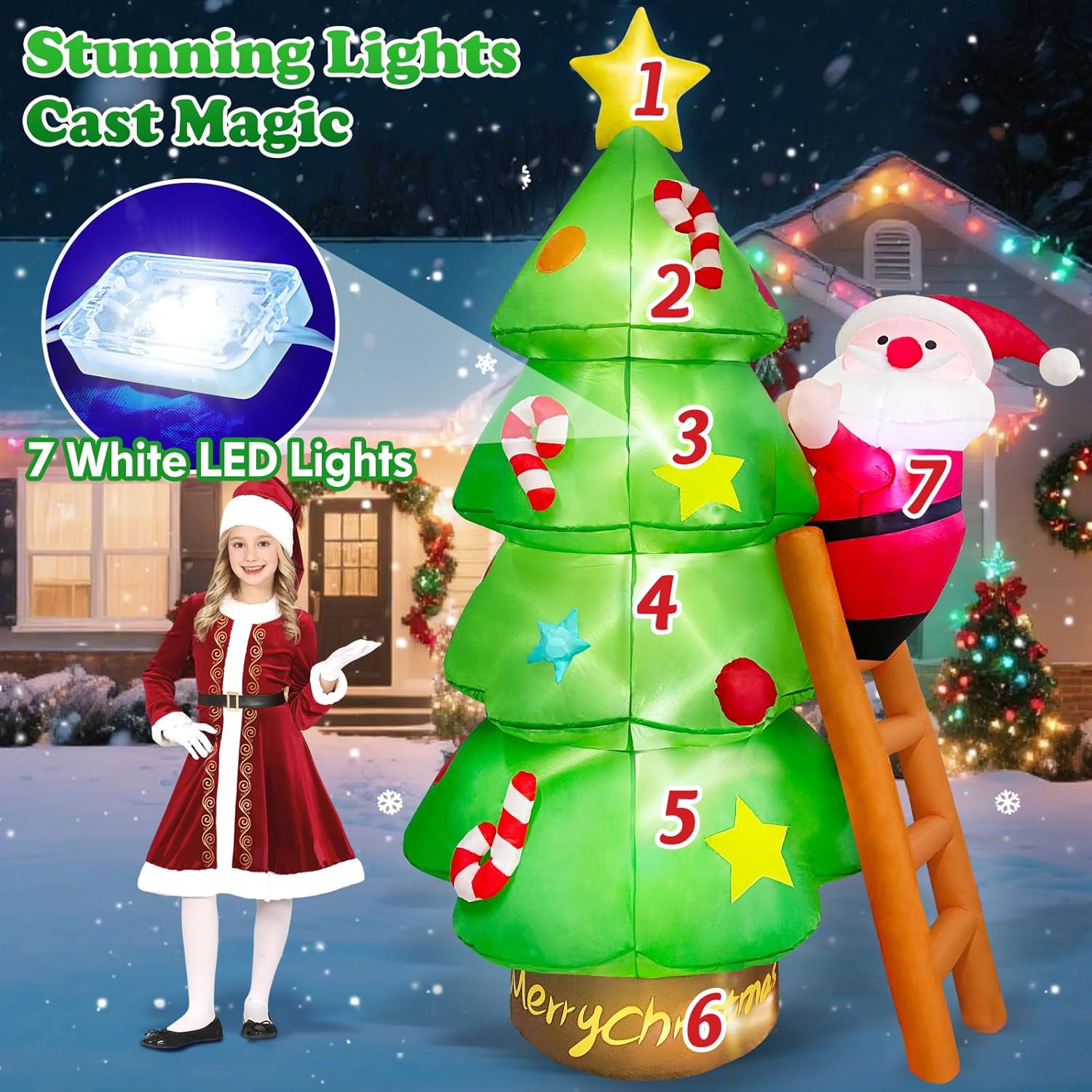7 Ft Tall Large Christmas Inflatables Santa Claus Tree Outdoor Decorations, Build-In Leds Funny Xmas Blow Ups Yard Decor