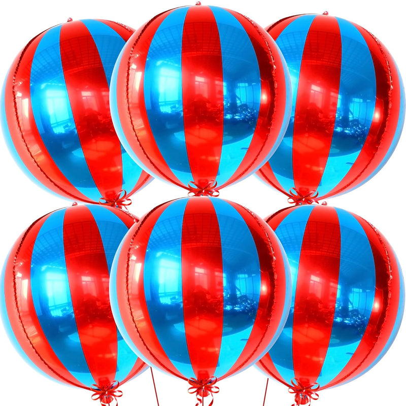 Big, Red And Blue Carnival Balloons - Pack Of 6, Circus Decorations |