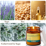 Sage And Cedar Candle For Cleansing,12.35Oz Scented Candles With 8% Essential Oils,70 Hour Burn Time Soy Wax Candles For Home Decor,Reading,Jar Candle Gifts For Men And Women