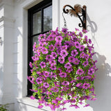 Artificial Hanging Flowers With Basket For Spring Outdoor Decoration 3 Bunches Of Silk Daisy Flower Uv Resistant For Garden Porch Patio Balcony Yard Decor (Purple2)