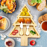 Bamboo Serving Platter, Multiple Spaces Reusable Bamboo Plates, Novel Shape Charcuterie Board Set With Knife & Fork, Fruit, Bread, Salad Plate For Christmas Thanksgiving (Christmas Tree)