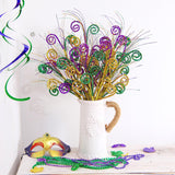 8 Pcs Mardi Gras Decoration Carnival Picks Ornaments Artificial Glitter Berry Stems Tree Decor 15.75 Inches Purple Green And Gold Branches For Mardi Gras Tree Table Party Decor(Curl)