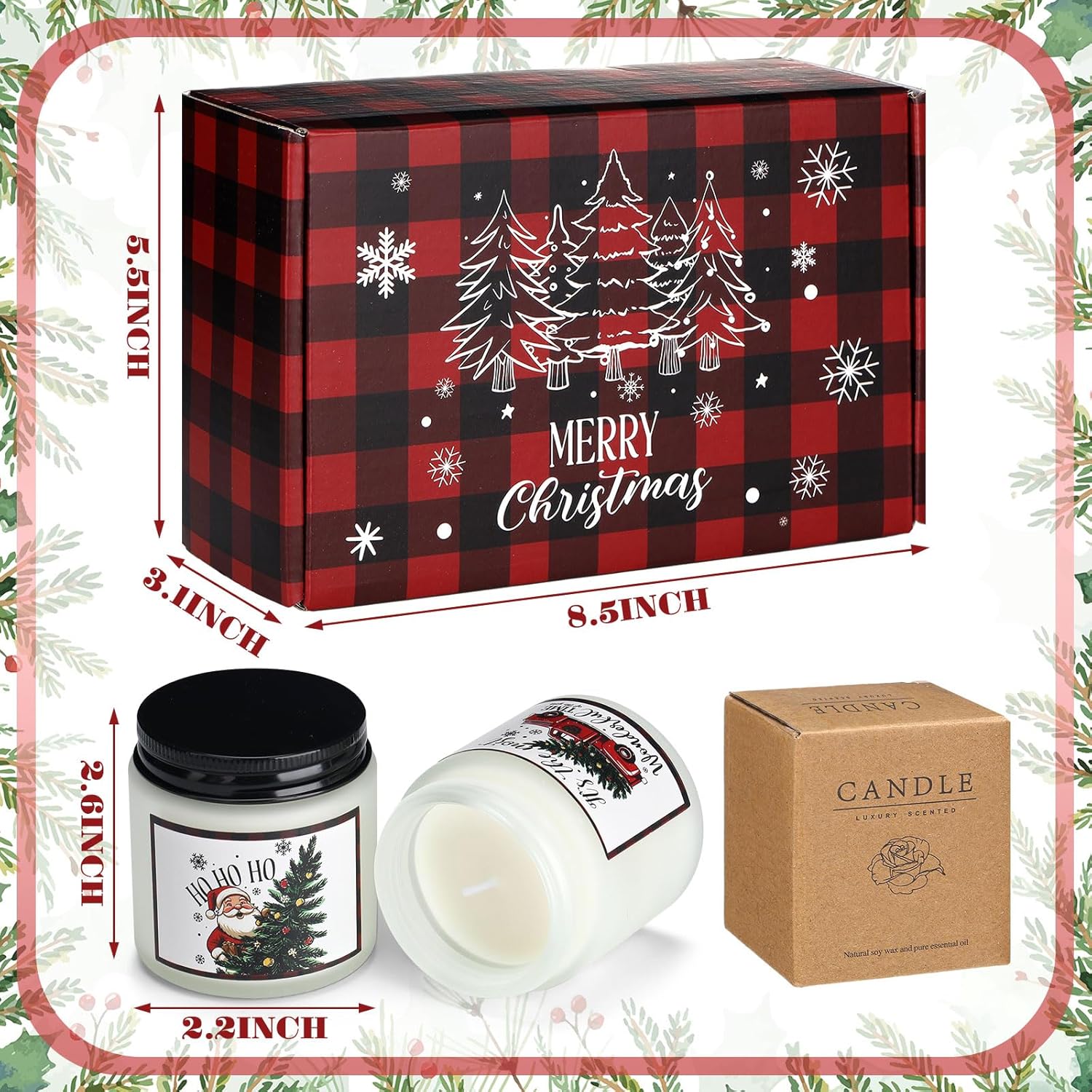 6 Pack Christmas Candles Set Gifts For Christmas Women Holiday Natural Soy Wax Jar Scented Candles For Lover Mom Workmate Xmas Decor Apple Cookies Vanilla Cedar Lemon Fragrance