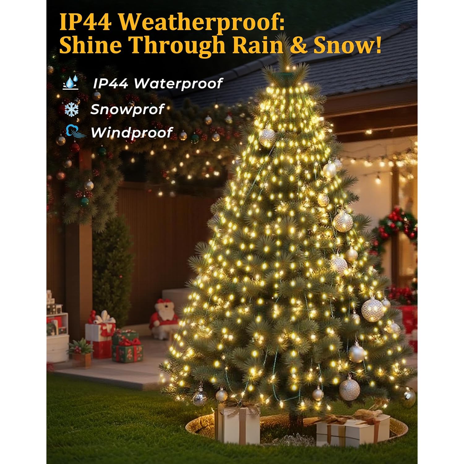 Christmas Tree Lights, 400 Led Christmas Lights With 8 Light Modes & Memory Function, 6.6Ft X 16 Lines Outdoor Christmas