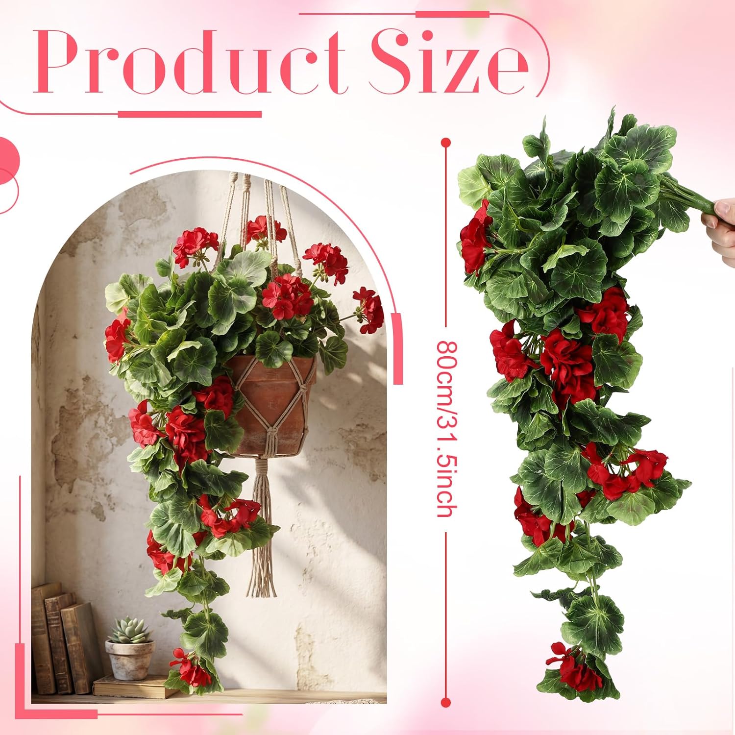 4 Pack Artificial Geraniums Hanging Bundles Full Blooms Hanging Flower Plants For Indoor Outdoors Home Garden Wedding Valentines Porch Wall Fence Basket Vines Decor