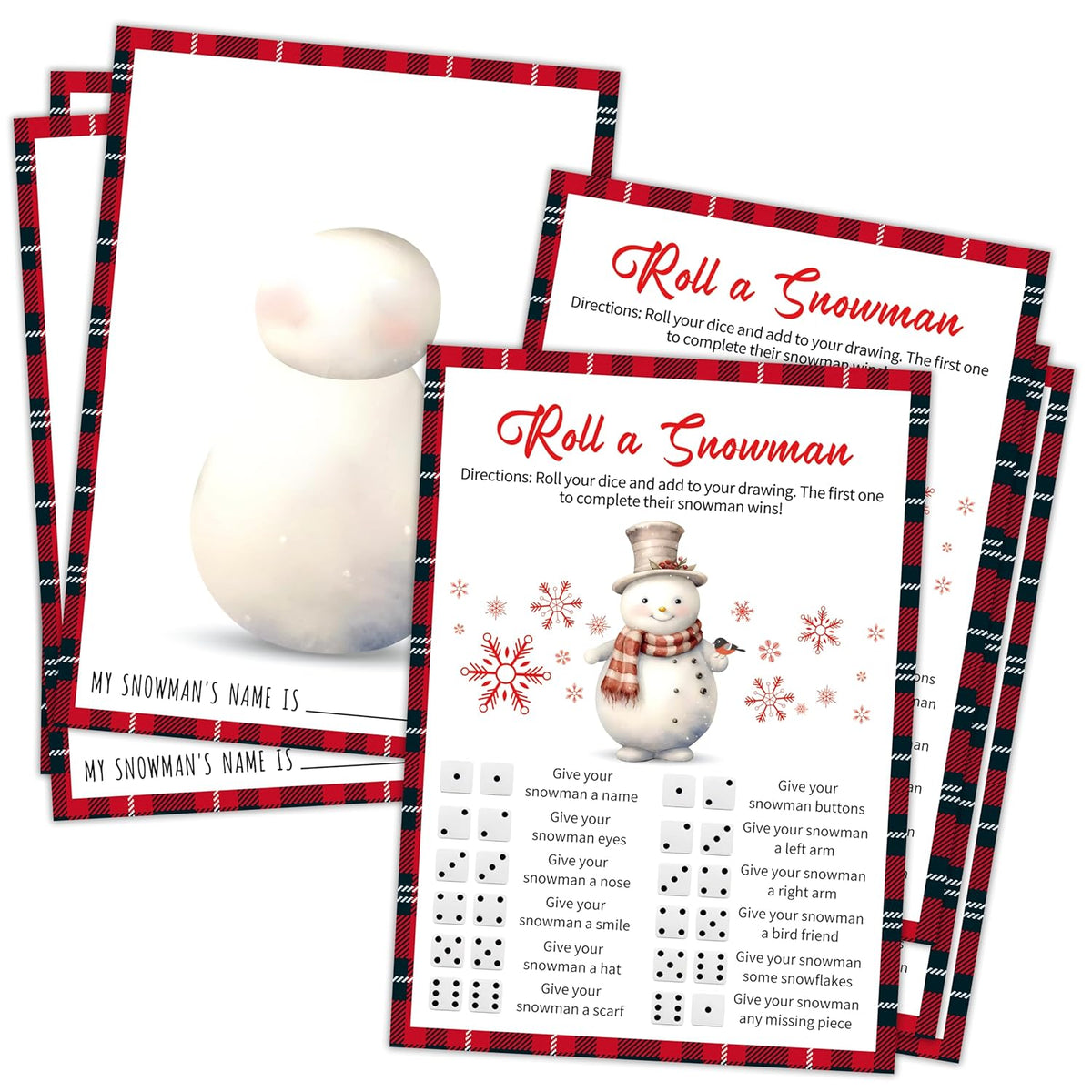 Roll A Snowman Game - 25 Christmas Cards, Dice Rolling Game, A Snowman Games For Family Fun, Christmas Party Activities, Party Favors, Christma Games For Families,1