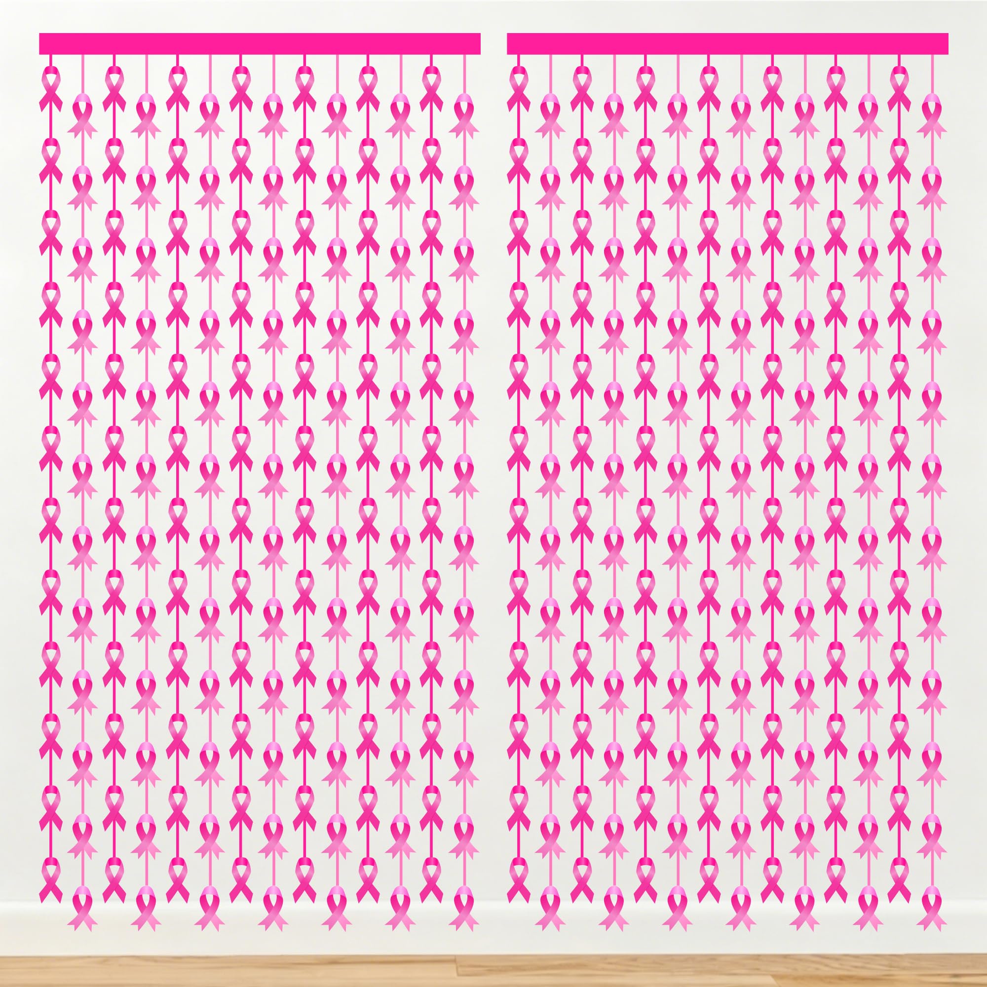 2 Pack Breast Cancer Awareness Decorations Pink Ribbon Foil Fringe Curtains