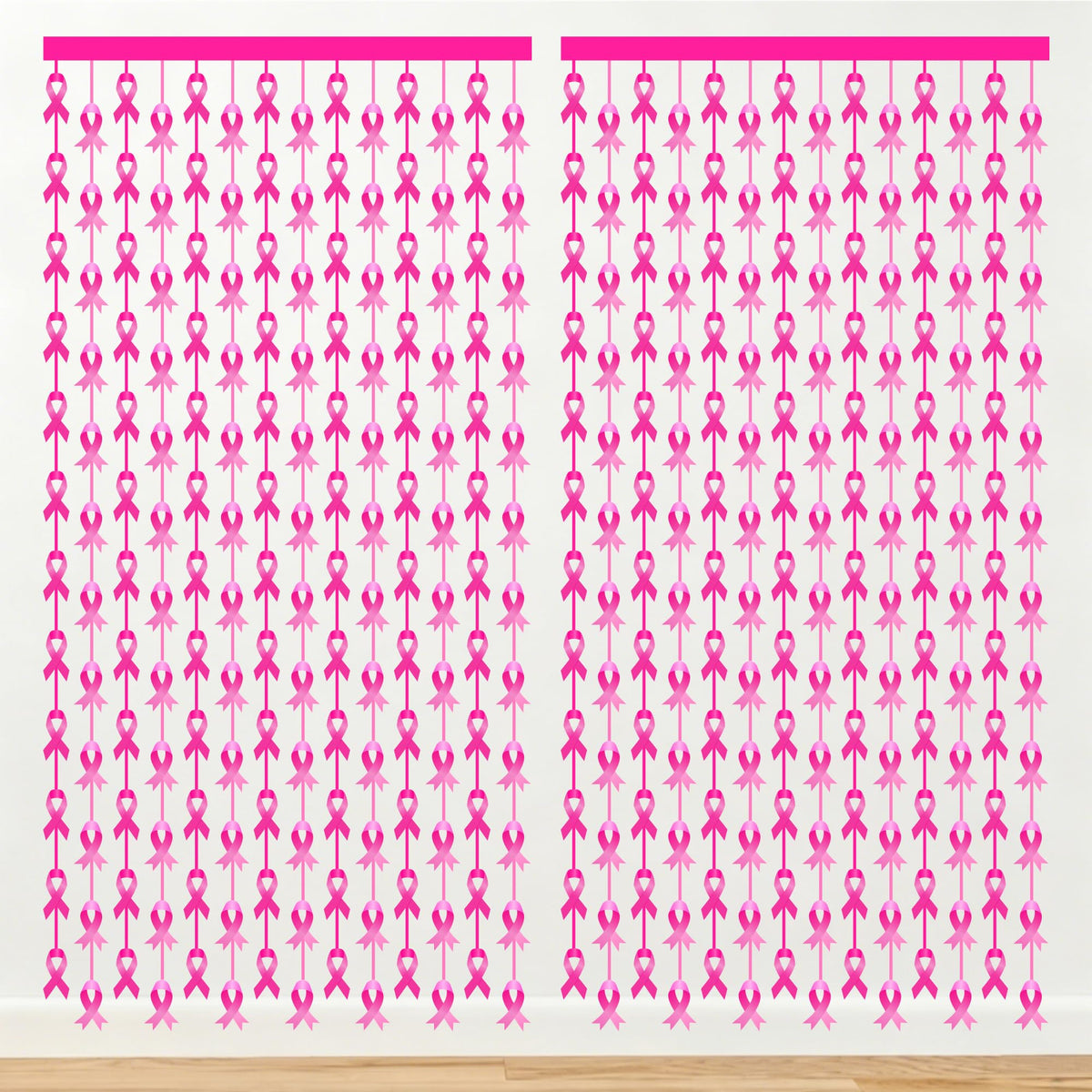 2 Pack Breast Cancer Awareness Decorations Pink Ribbon Foil Fringe Curtains