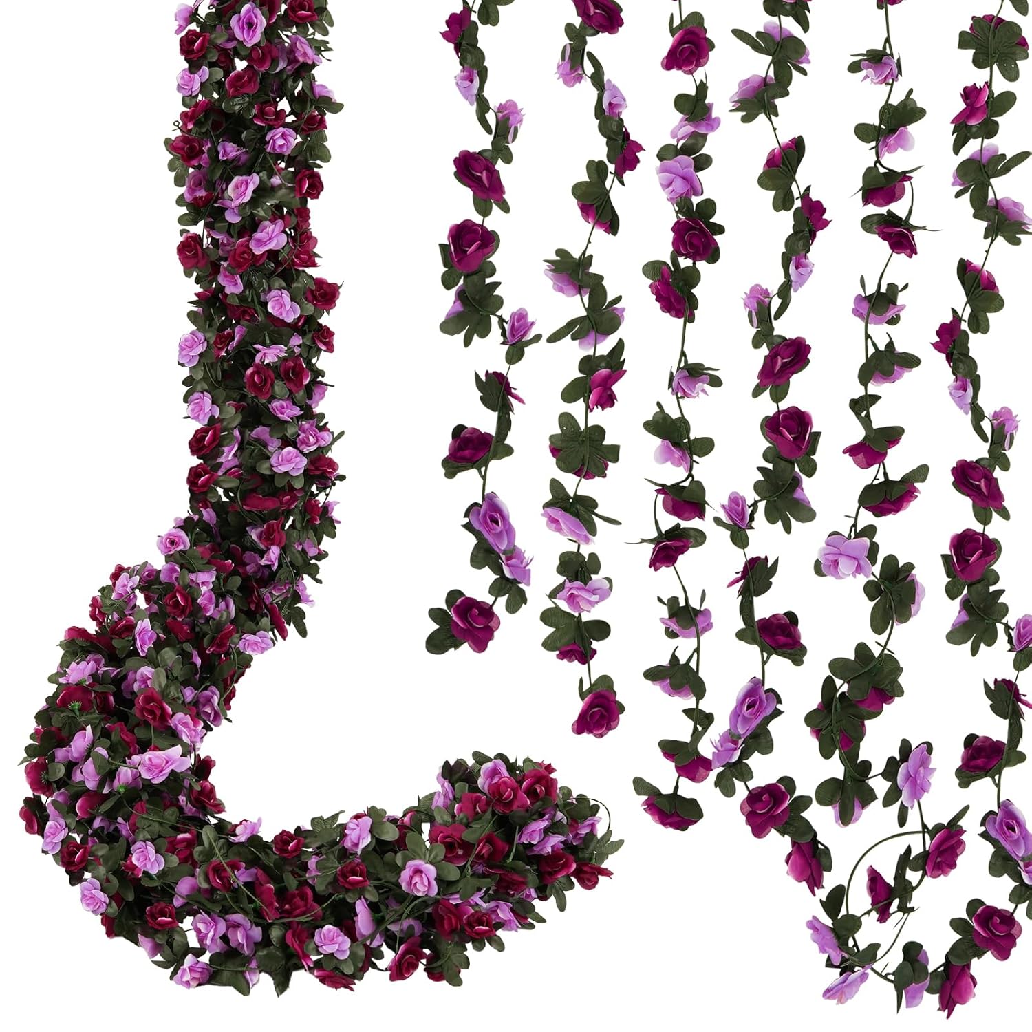 8 Pcs 65.6 Ft Flower Garland Rose Vines, Rose Garland For Decoration, Flower Vine For Room Table Birthday Wedding Party Garden Wall Decor