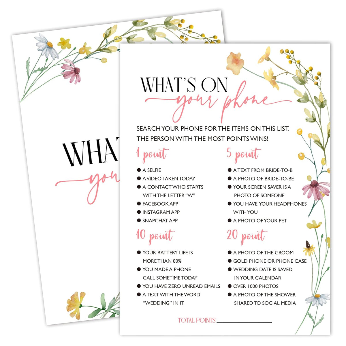 Bridal Shower Games, Wildflowers Wedding Shower Game Cards, Bachelorette Party Games For Bride Groom Newlyweds Couples, Engagement Wedding Party Decorations Supplies Favors, 25 Game Cards?B09