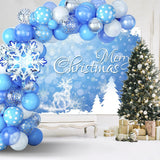 Christmas Snowflake Balloon Garland Arch Kit With Snow Backdrop Banner Pearl Blue White Metallic Silver Latex Balloons Polt Dot Snowflake Confetti Winter Xmas New Year Party Decoration Supplies
