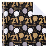21St Birthday Wrapping Paper - Mini Roll - 17 Inch X 33 Feet - Black Gold Balloon Design For Birthday, Party, Holiday