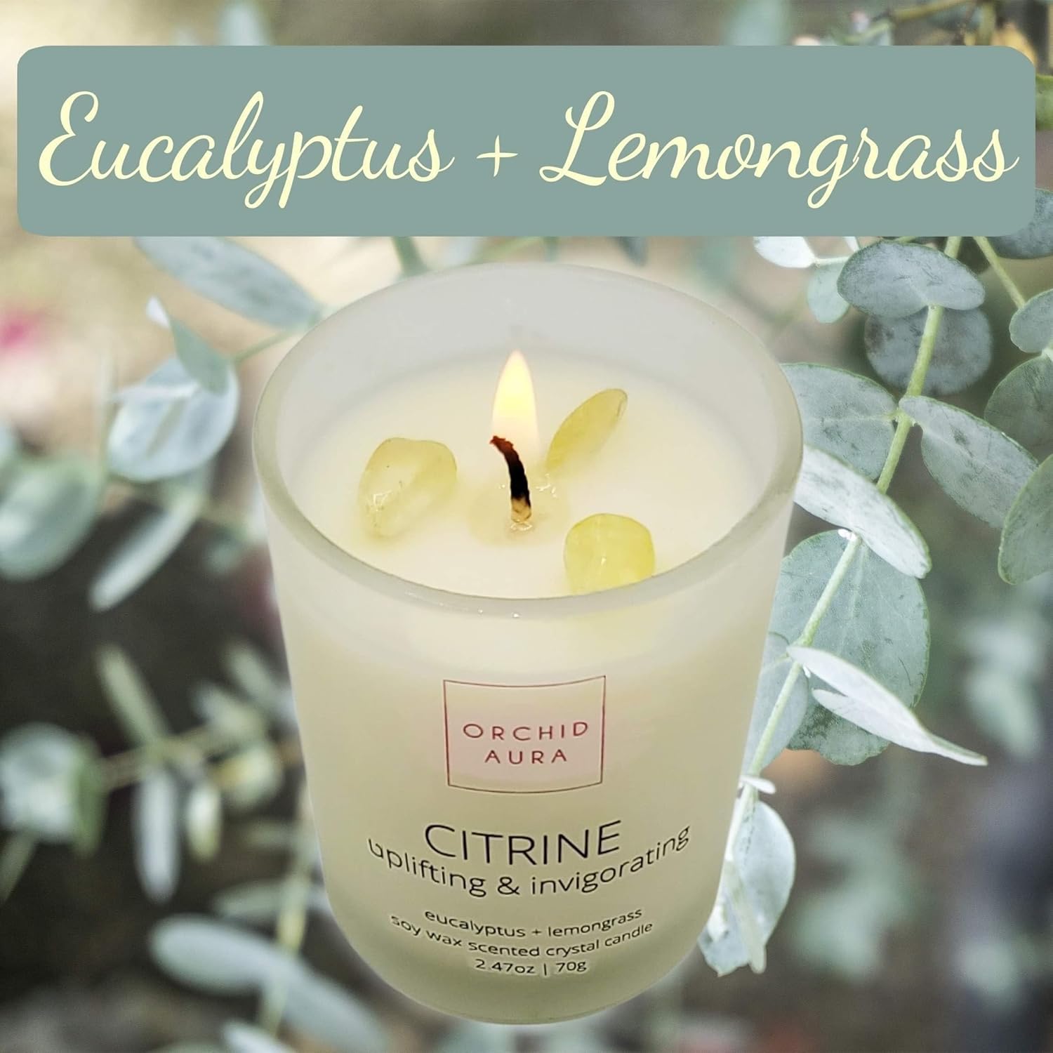 Soy Candles With Healing Crystals. Citrine, Rose Quartz, Amethyst Crystal. Eucalyptus + Lemongrass, Jasmine + Sandalwood, Clary Sage + Lavender. 3Pc Scented Candle Set, 2.47Oz Each
