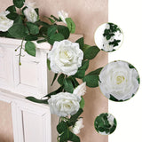 Pack Of 2 Artificial Rose Garlands, 5.9 Ft Flower Floral Vine For Wedding Arch Aisle Mantle Table Runner Centerpieces Backdrop Patio Decorations - White