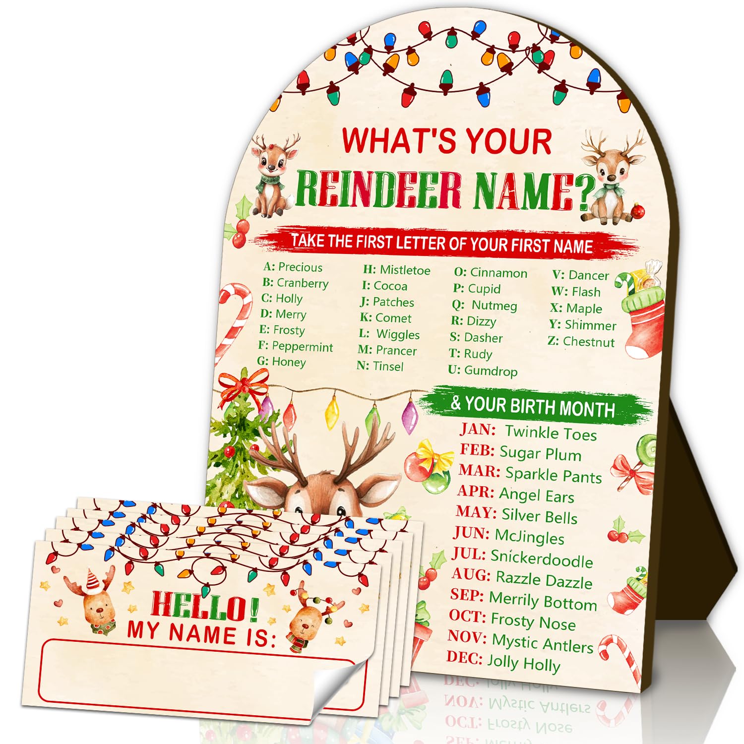 What'S Your Reindeer Name Game, Winter Family And Birthday Party Game For Adults And Teens, Winter Reindeer Party Supplies, Perfect For Home Activities, 1 Wooden Name Plate And 30 Stickers