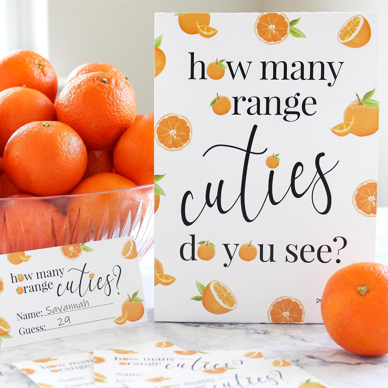 Orange Little Cutie Baby Shower Game, How Many Cuties In The Jar (1 Sign & 30 Guessing Cards)