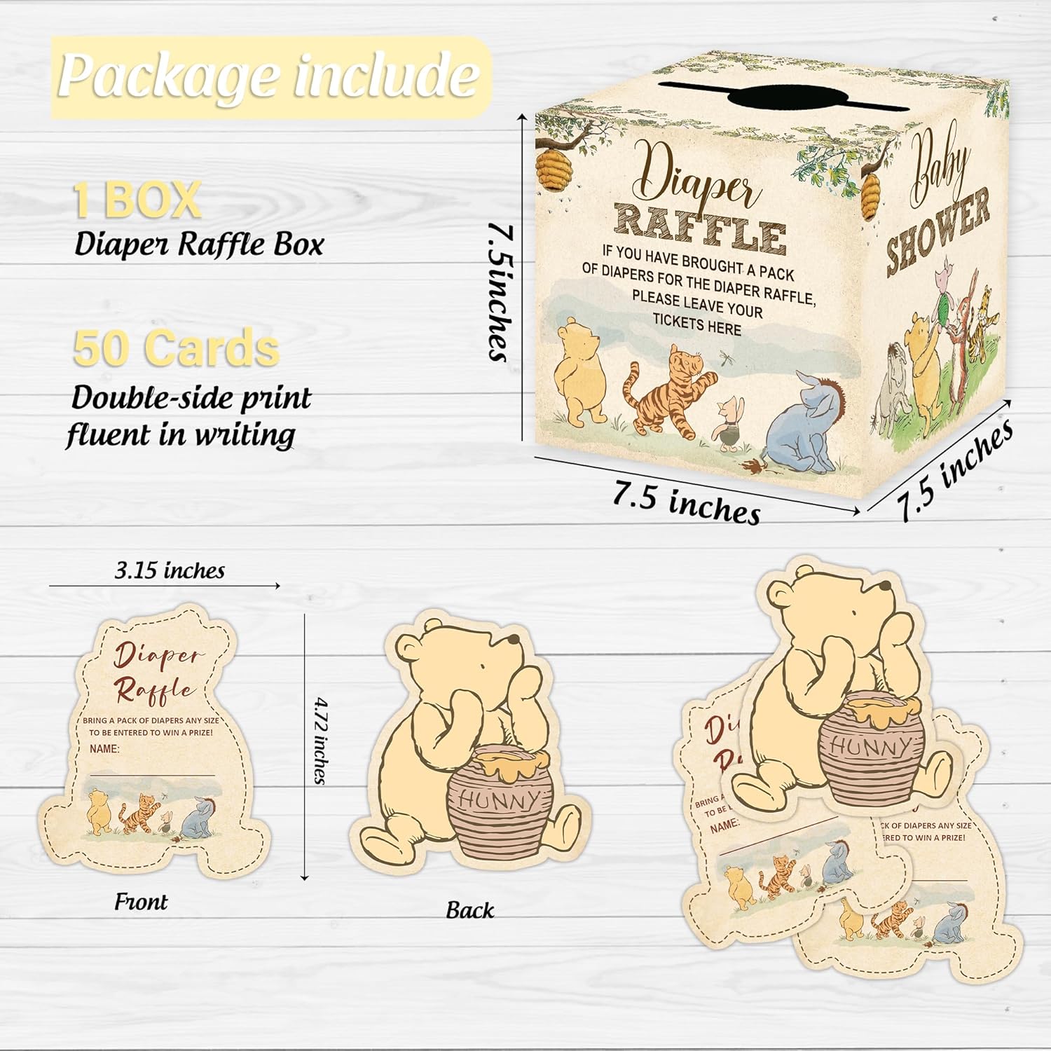 Winnie Baby Shower Decorations, Pooh Party Decorations, The Pooh Baby Shower Games, Winnie Diaper Raffle Box With 50Pcs Cards?Newborn Party Favors Boys And Girls First Birthday Supplies