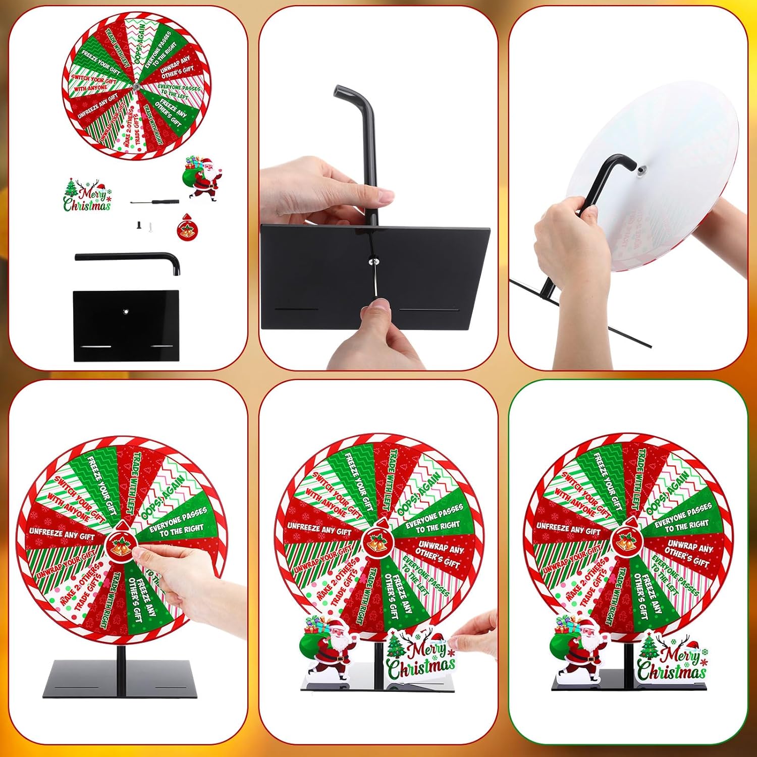 Christmas Games Gift Exchange For Adults Family 10" Spinner Wheel With Stand White Elephant Christmas Party Games Xmas Santa Exchange Gift For Coworkers Large Group Holiday Party Decor Supplies