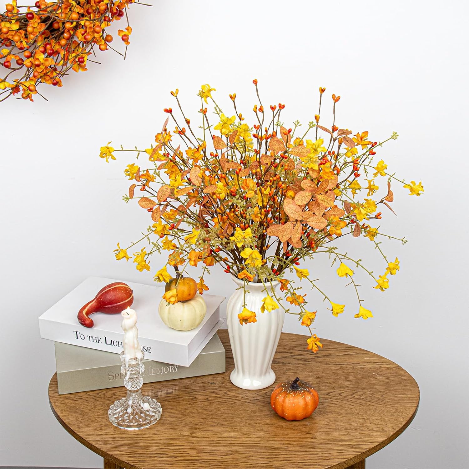 Artificial Fall Flowers With Berries 12 Pack Fall Floral Picks 17 Inch Orange Berry Stems With Orange Flowers Eucalyptus Leaves For Autumn Harvest Thanksgiving Day Flower Arrangements