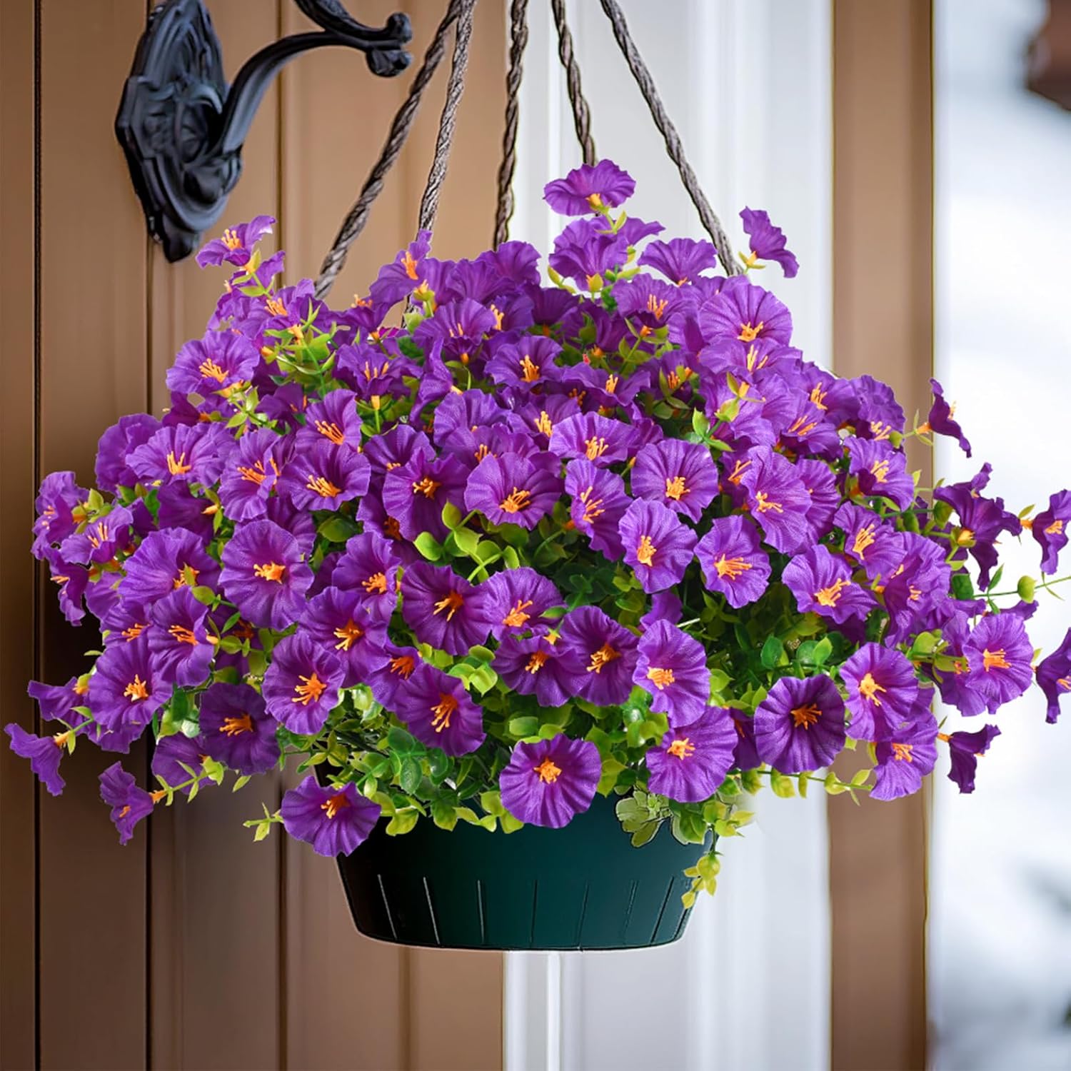 Artificial Flowers For Outdoor 12 Bundles Uv Resistant Fake Silk Morning Glory Flowers For Home Planter Porch Window Box Yard Purple
