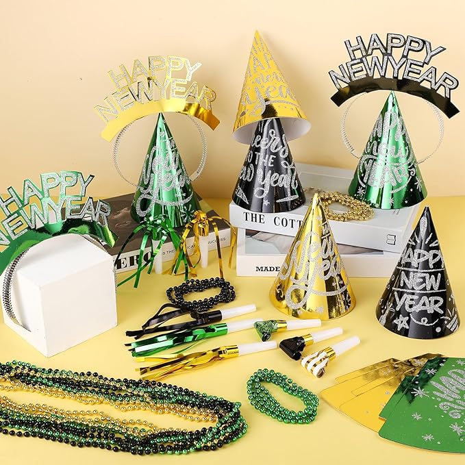 500 Pcs 2026 New Year Party Supplies for 100 Guests with Hats, Tiaras, and Necklaces