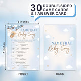 30 Name That Baby Song Game Cards For Baby Shower Game & Activity - Bear & Balloons - Mommy Or Daddy Double-Sided Fill In Game Cards, Gender Reveal Game For Baby Shower Party Favors & Decorations-C01