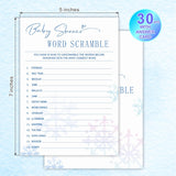 Baby Shower Word Scramble Game Kit, 30 Double Sided Fill-In Winter Snowflakes Cards With Answer Card - Holiday Party Favor & Decorations, Gender Reveal Game & A07