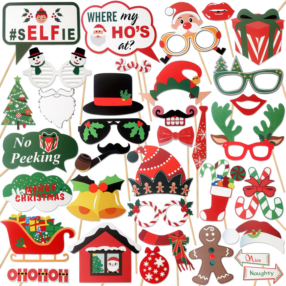 Merry Christmas Party Photo Booth Props,36 Pcs Fun Christmas Party Centerpieces Glasses Cosplay Santa Claus Props Decorations Sign.