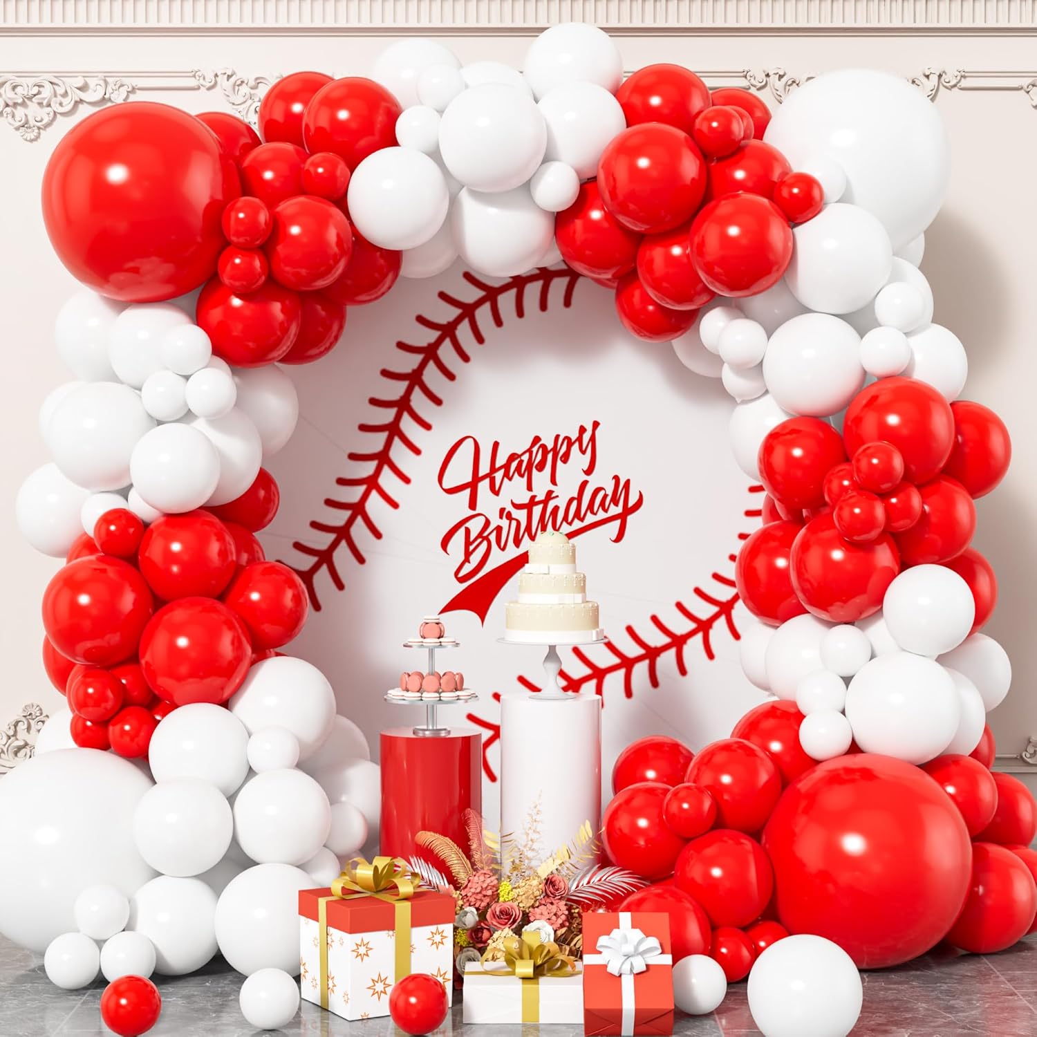 Red And White Balloon Arch Kit,120 Pcs White Red Balloon Garland, 18 12 10 5 Inch Latex Balloons For Birthday Bridal Shower Christmas Engagement Anniversary Bachelorette Party Decoration
