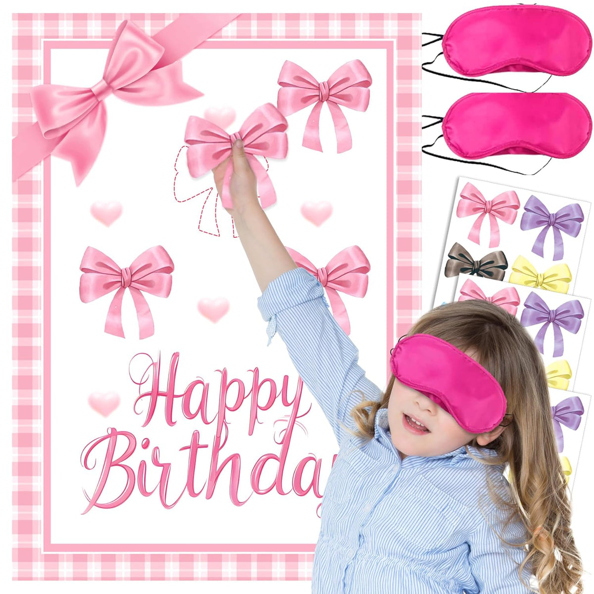 Bow Party Decorations Pin The Bow Party Game Set,Pink Bow Poster With 24 Bow Stickers For Girl Coquette Birthady Decor Classroom Game Wall Decoration