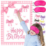 Bow Party Decorations Pin The Bow Party Game Set,Pink Bow Poster With 24 Bow Stickers For Girl Coquette Birthady Decor Classroom Game Wall Decoration