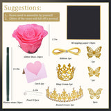 Glitter Roses Bouquet, 24 Pink Artificial Roses With 2 Crowns,Pearls,Card,Paper,Ribbon,3 Butterfly,Wedding Bouquet Of Flowers For Women,Valentine'S Day Diy Present Set