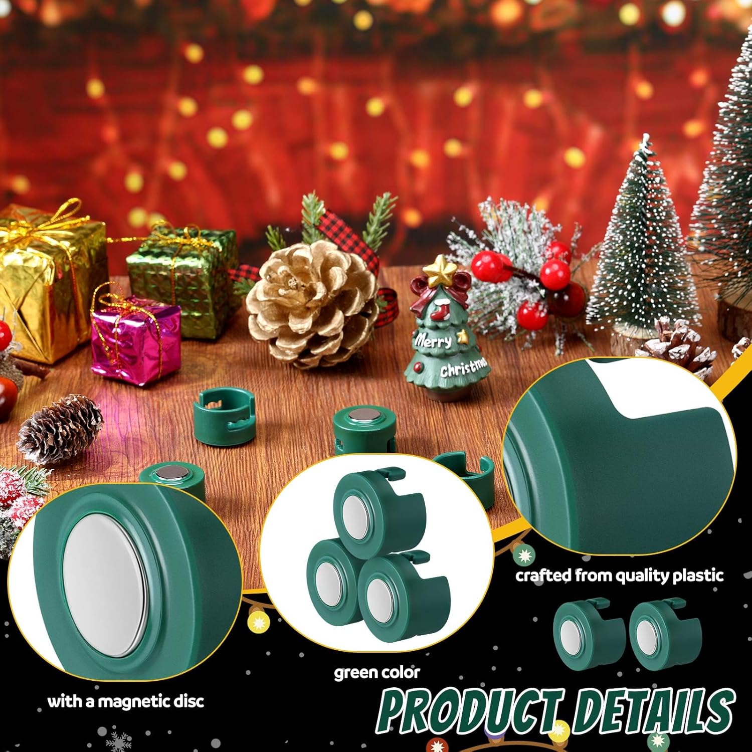 Magnetic Christmas Light Clip, Christmas Light Hooks For C9, C7 Socket, Outdoor Magnetic Holiday Clips For Outside Decor Roof Fence Xmas Tree(Green,100 Pcs)