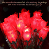 24 Pcs Rose Flower Lights Red Artificial Valentine'S Day Glowing Light Up Rose Single Stem Realistic Faux Silk Flower Bouquet For Valentine Wedding Birthday Bridal Shower Decor