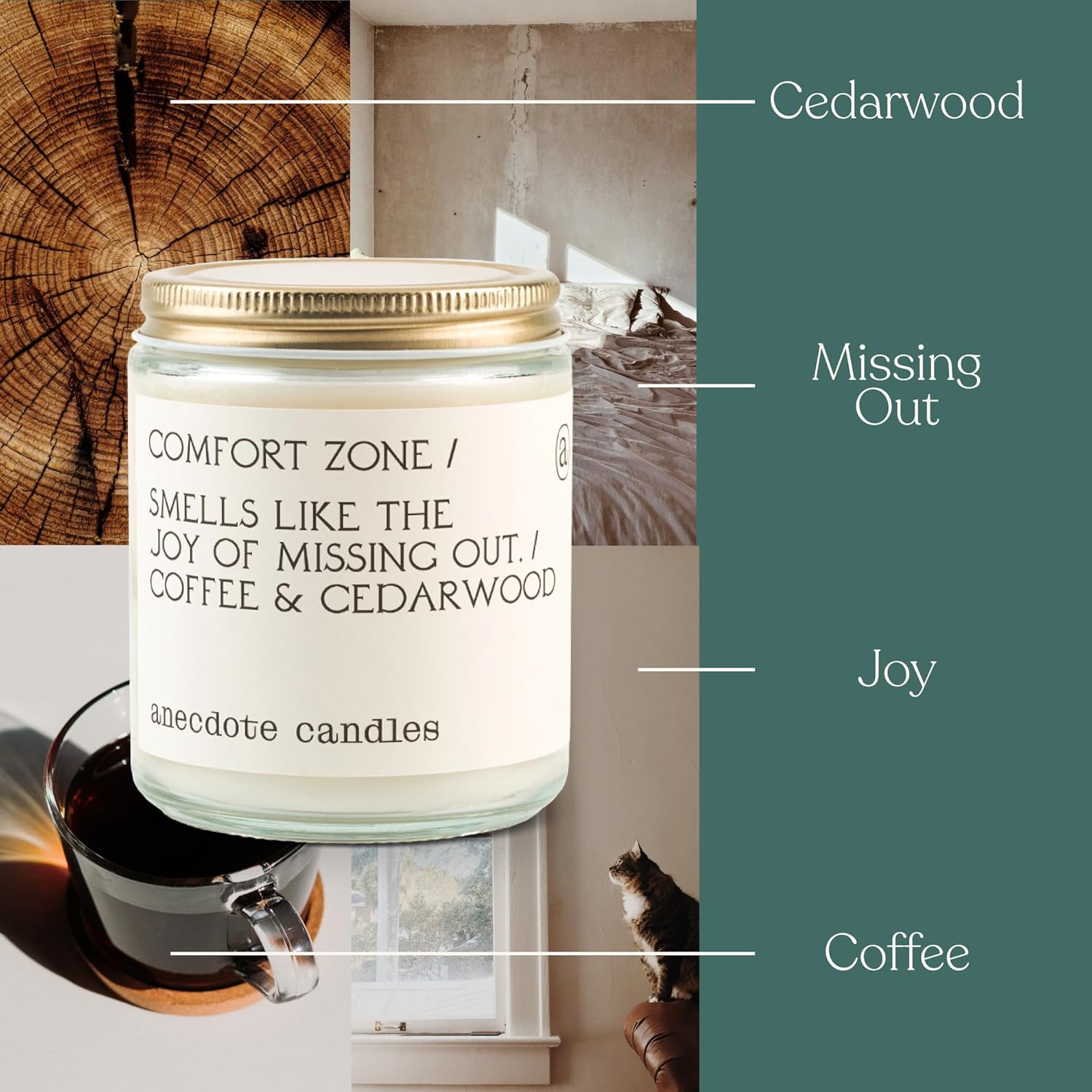 'Comfort Zone' Coconut Soy Wax Candle Jar | Premium Hand Poured & Long Burning |Coffee & Cedarwood Scent | Phthalate-Free | For Home, Office, Gift - 7.8 Oz