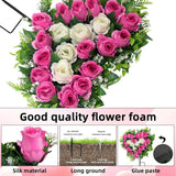 2 Sets Artificial Cemetery Flowers, Grave Memorial Flowers With Ground Spike,Heart Shaped Wreaths Rose Flowers For Artificial Rose Decoration For Cemetery Headstones Gravesites (Pink)